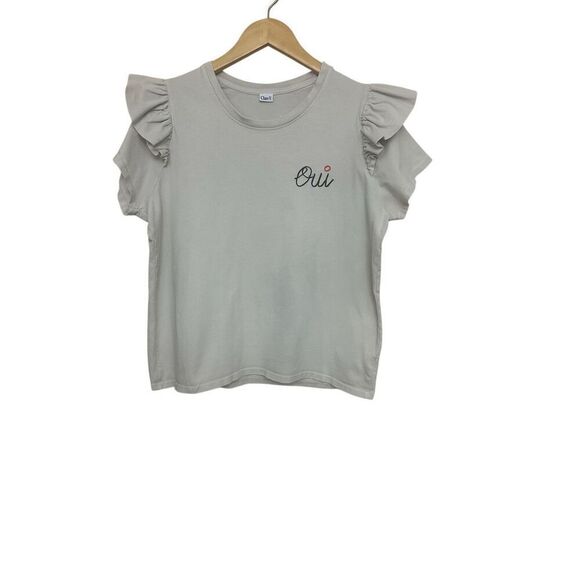 CLARE V. / WOMEN / TOPS / SHORT SLEEVE OUI PETIT RUFFLE TEE Size: L - Picture 1 of 7